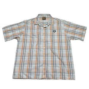 Vintage Southpole Shirt Mens XXL Plaid White Orange Button Up Y2K Short Sleeve